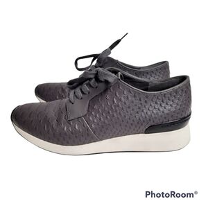Vince Raynor Grey Python-print Leather Trainer Ceramic Lace Up Sneakers